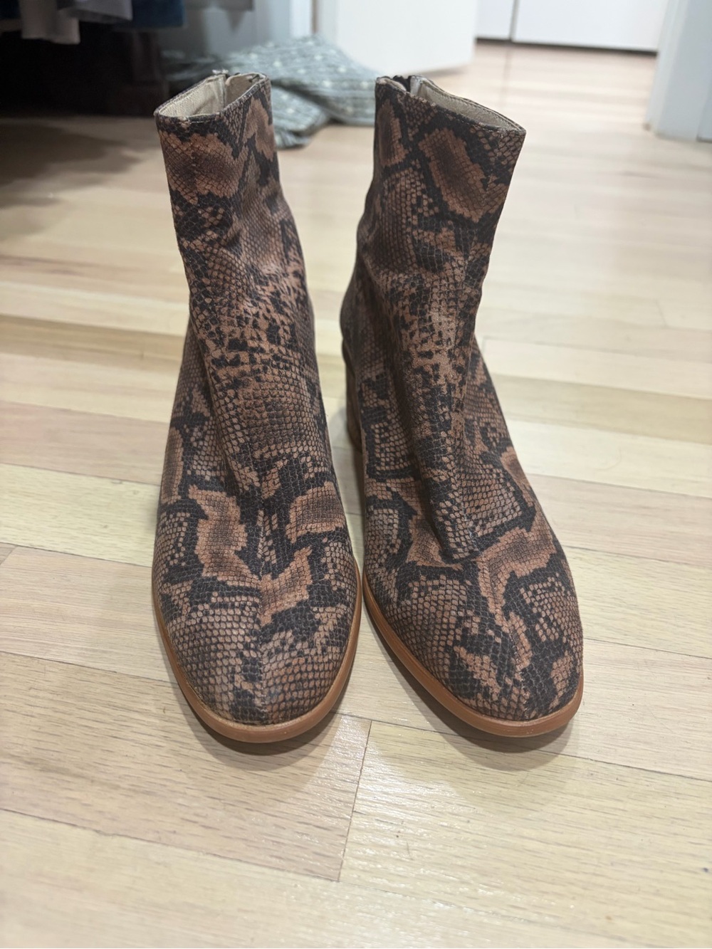 ANTHROPOLOGIE Snake-Print Ankle Boots in Brown - Women's Fashion Boots